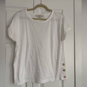 LOFT White Short Sleeve Tee with Side Button Detail